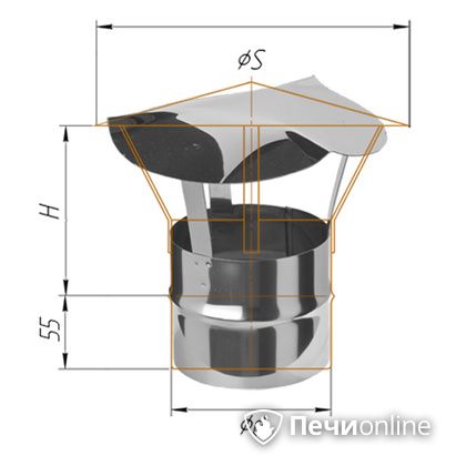 Дымоход Феррум Зонт нержавеющий 0.5 d-150 по воде в Актобе